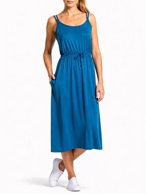 Athleta Easy Breezy Midi Dress XS Royal Blue Pocket Travel Sundress